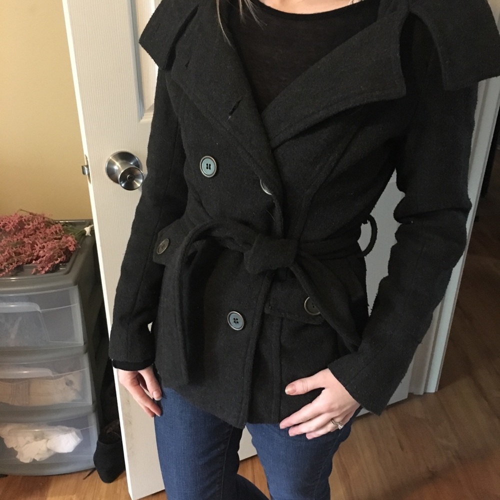 Finesse Soft Charcoal Coat with Buttons & Tie